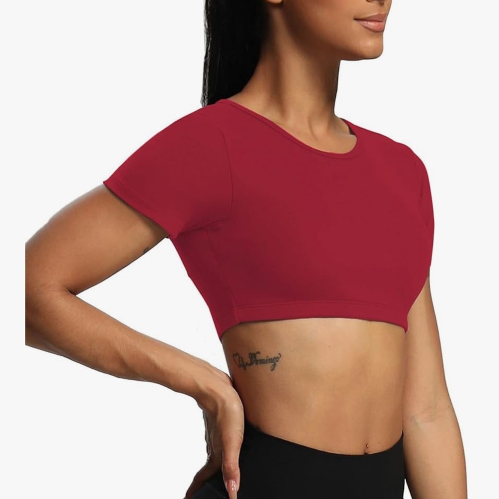 Red Athletic Short Sleeve Crop Top